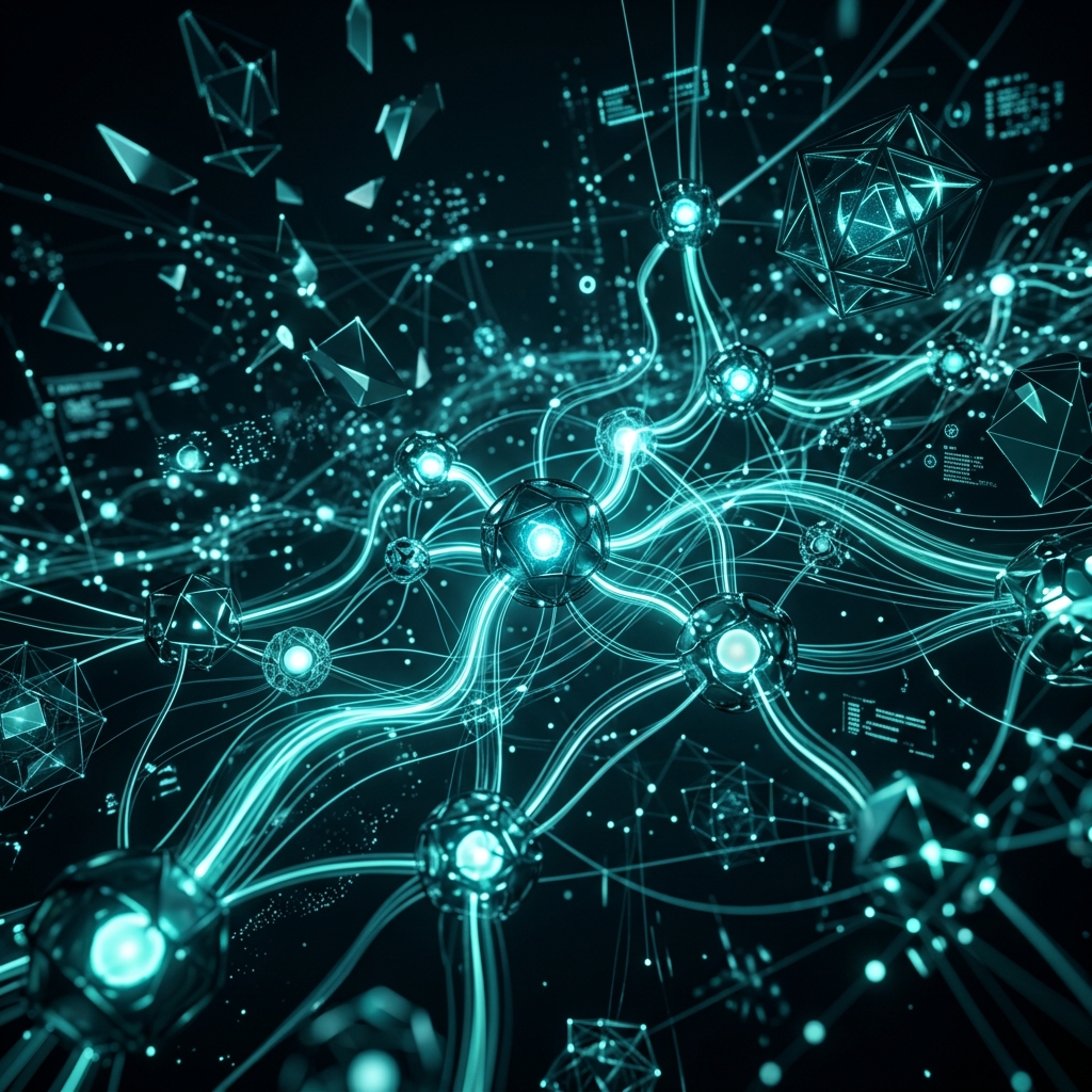 Abstract AI neural network with glowing teal nodes