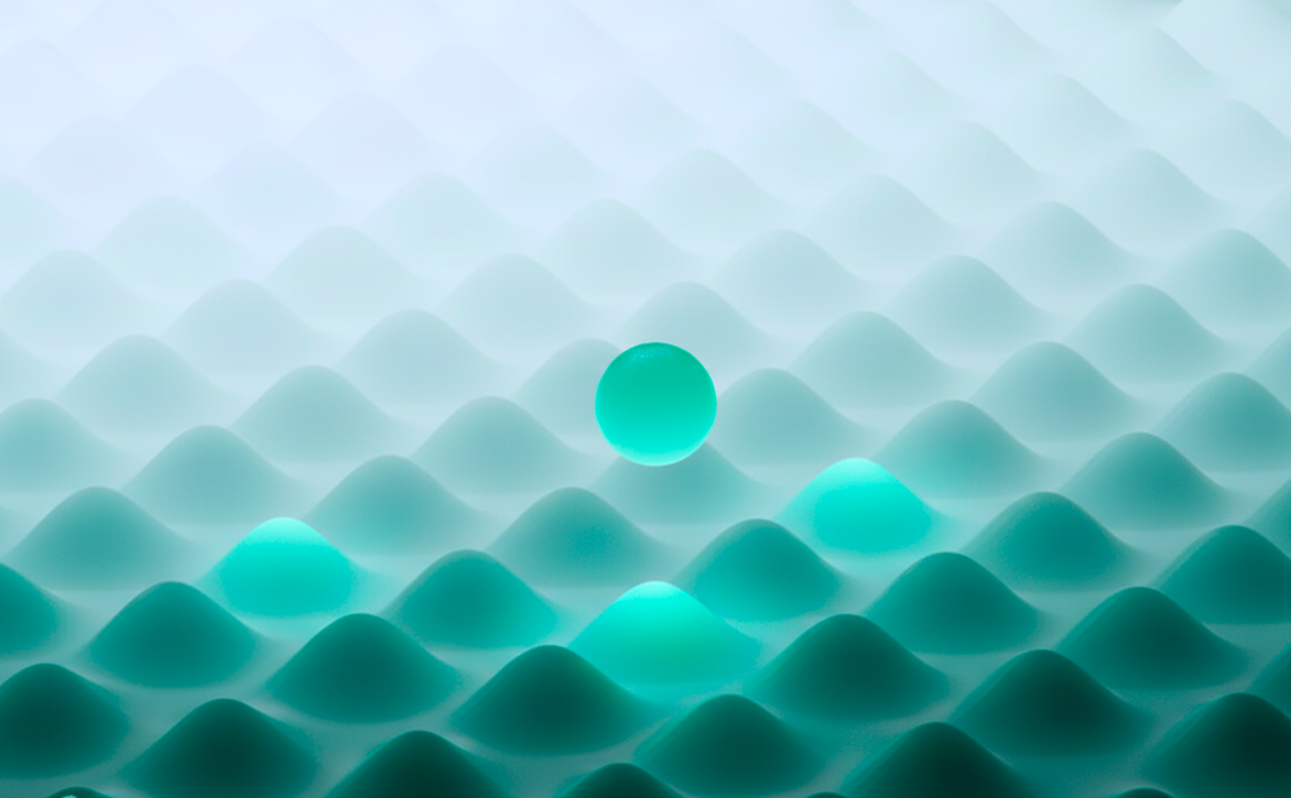 Abstract 3D AI landscape with glowing green elements